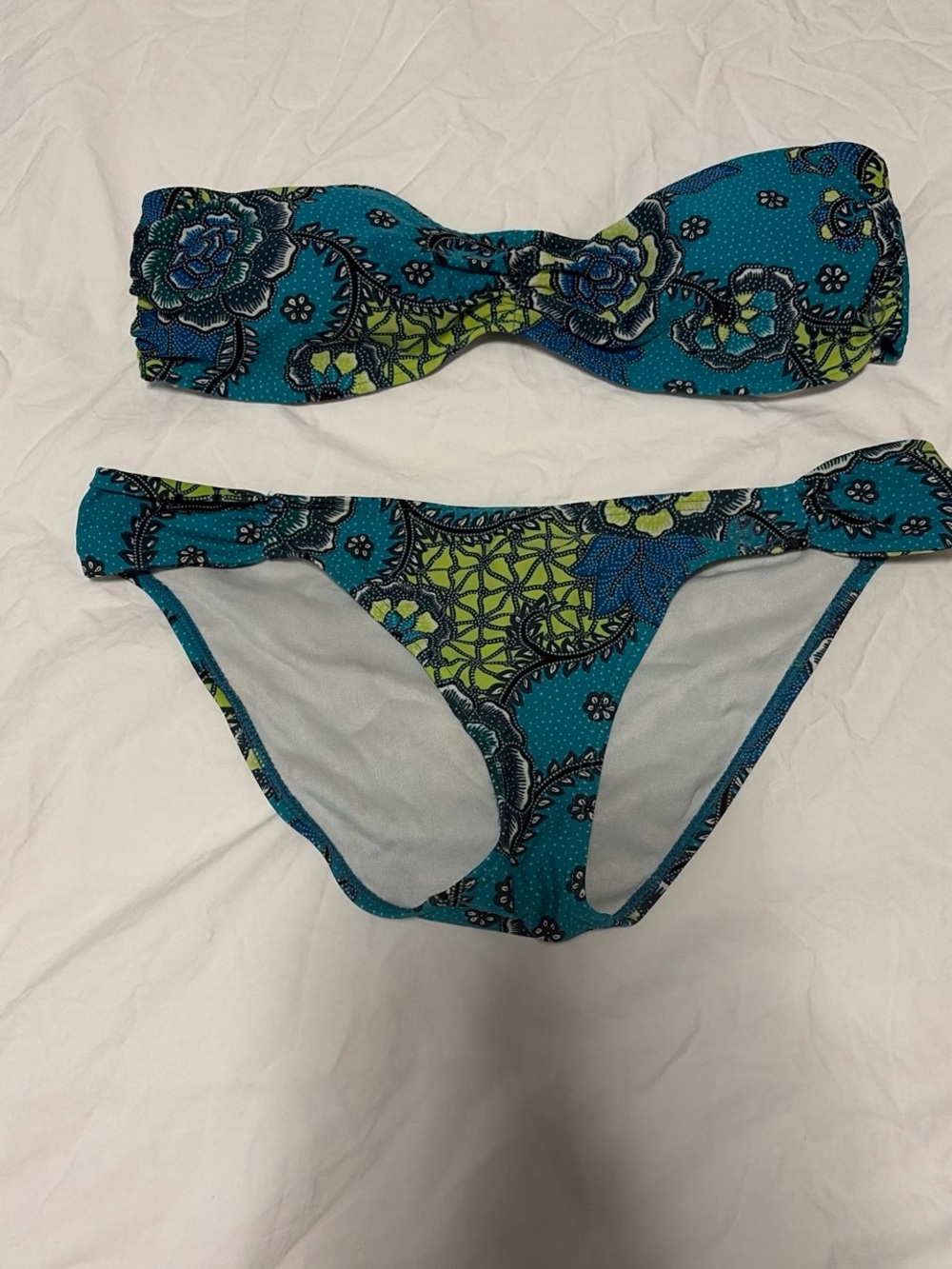 French Connection Teal and Lime Floral Bandeau Bikini